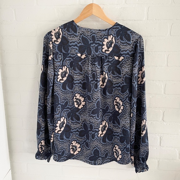 Ted Baker Women’s Blouse Satin Paisley Floral print Boho Key hole Navy Pink L - Picture 13 of 14